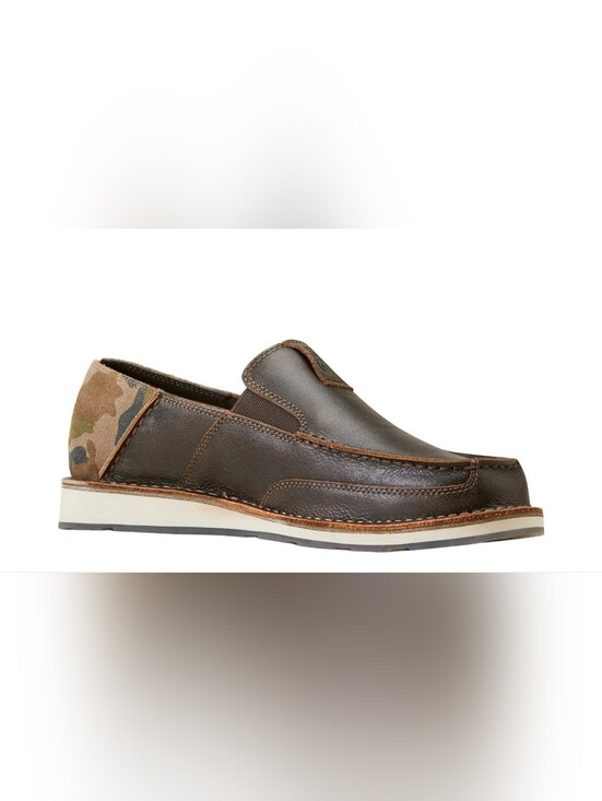 Ariat Brown Leather Slip-On Loafers with Camo Heel Accent